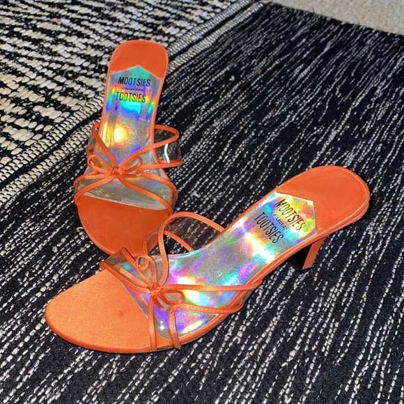 y2k holographic orange bow kitten heels. Size 7. - Picture 3 of 3
